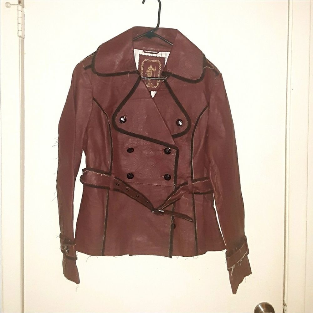 My Tribe Burgandy brown Leather Jacket Size Large - Picture 2 of 9